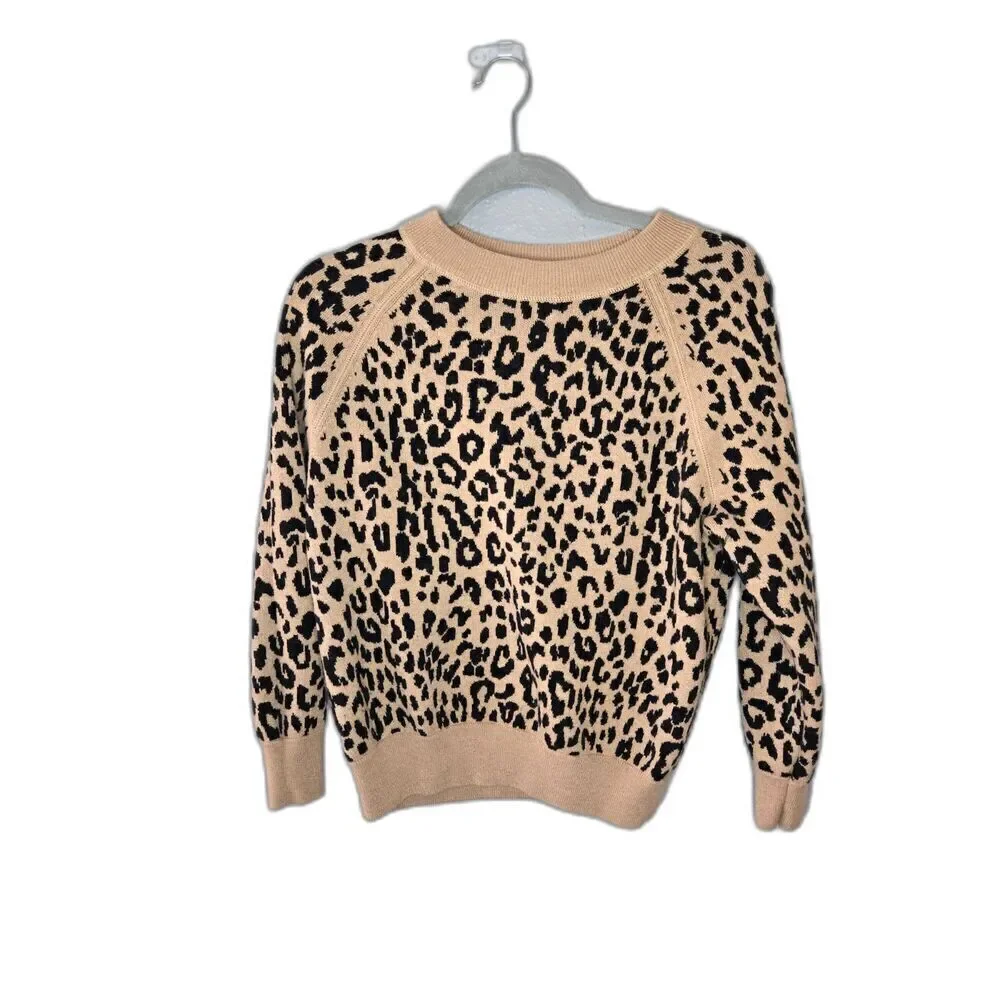 J. Crew Women's Boyfriend Merino Wool Leopard Print Crewneck Sweater Size XS
